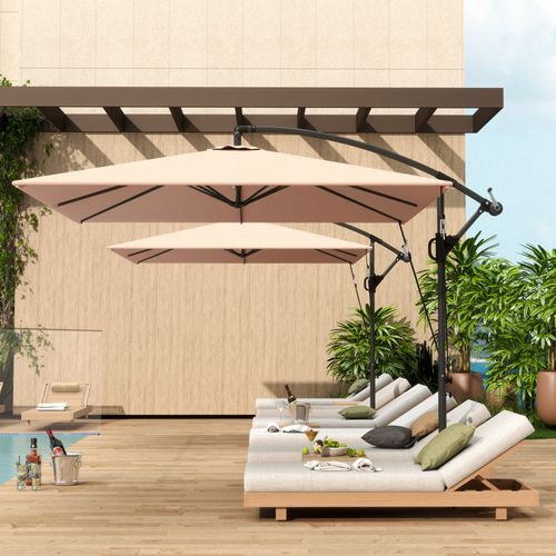 Parasol Déporté 260 Cm, Protection Uv 50+, Étanche, Manivelle, Pour Balcon, Kaki