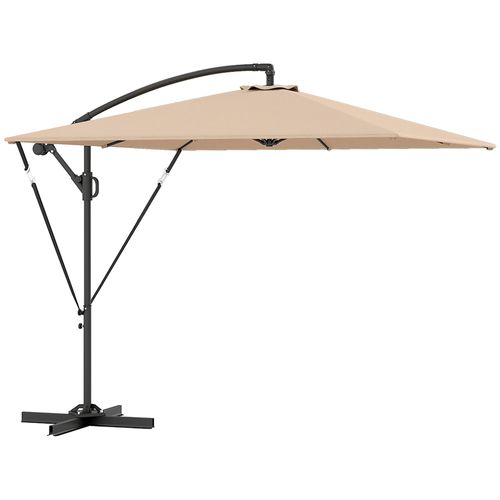 Parasol Déporté 260 Cm, Protection Uv 50+, Étanche, Manivelle, Pour Balcon, Kaki