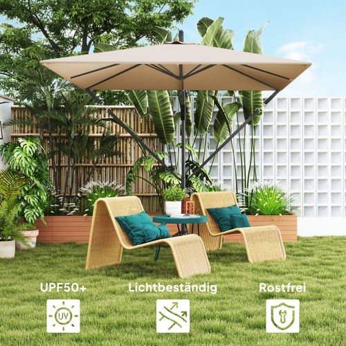Parasol Déporté 260 Cm, Protection Uv 50+, Étanche, Manivelle, Pour Balcon, Kaki