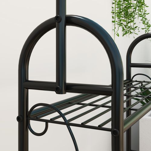 Étagère à Plantes 3 Niveaux 137 Cm Avec Barre Et Crochets, En Métal, Pour Balcon, Noir