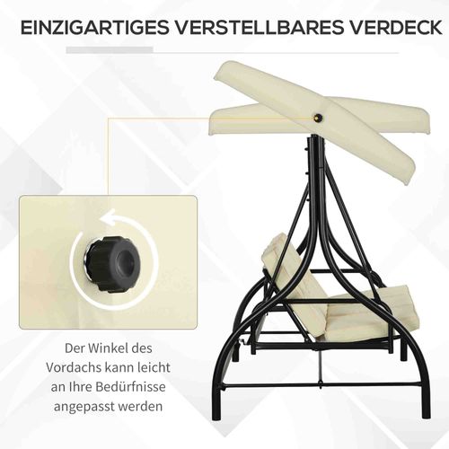 Balancelle 2-en-1 En Acier Avec Dossier Inclinable Et Toit Réglable, 3 Places, Beige