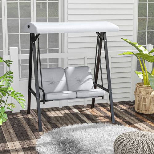 Banc De Jardin 2 Places Métal Avec Toit Réglable, Coussins, Charge 220 Kg, Gris