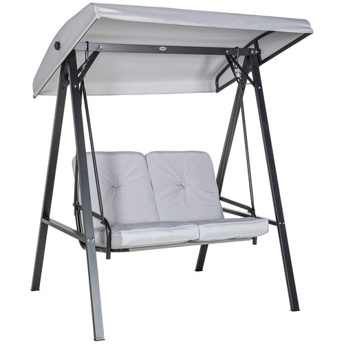 Banc De Jardin 2 Places Métal Avec Toit Réglable, Coussins, Charge 220 Kg, Gris