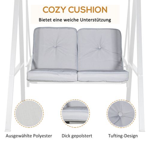 Banc De Jardin 2 Places Métal Avec Toit Réglable, Coussins, Charge 220 Kg, Gris