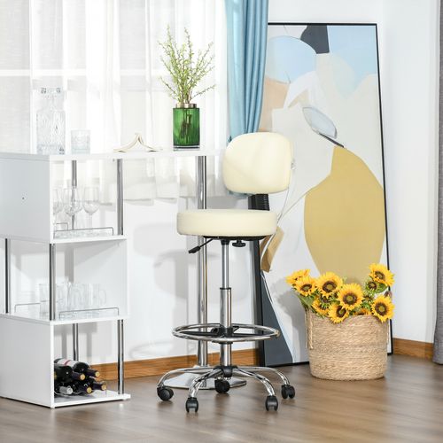 Tabouret De Bar Pivotant, Travail, Avec Dossier Et Revêtement Pu, Beige