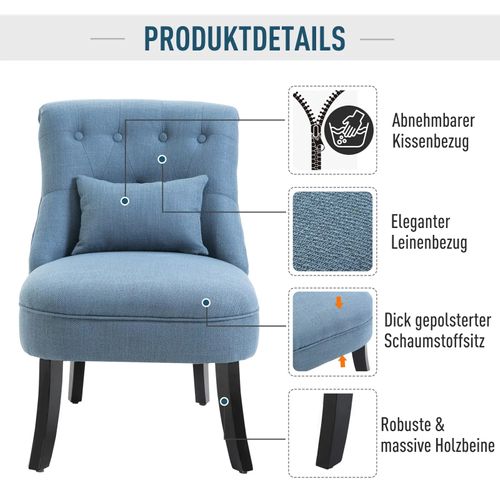Fauteuil Relax En Lin Avec Coussin Dorsal, Pieds Surélevés, Confortable, Bleu, 52,5x69x77 Cm