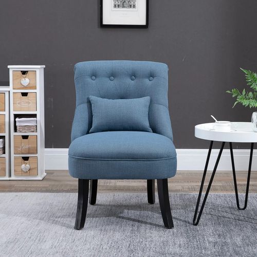 Fauteuil Relax En Lin Avec Coussin Dorsal, Pieds Surélevés, Confortable, Bleu, 52,5x69x77 Cm