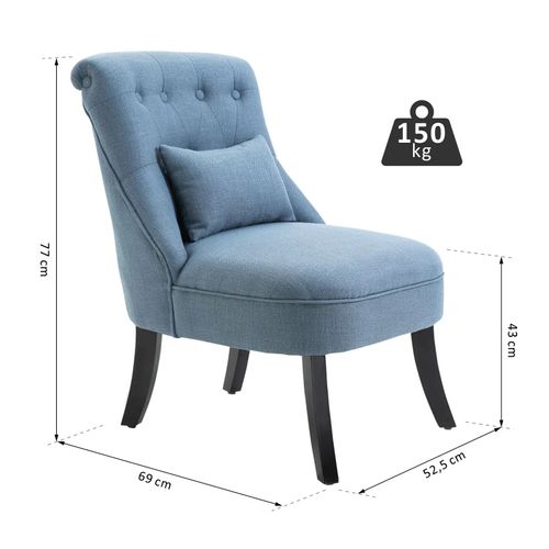 Fauteuil Relax En Lin Avec Coussin Dorsal, Pieds Surélevés, Confortable, Bleu, 52,5x69x77 Cm