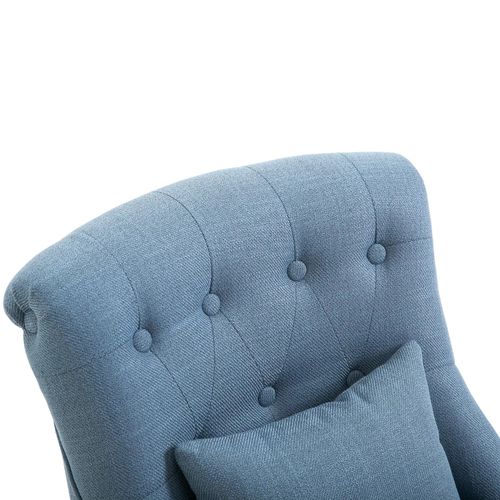 Fauteuil Relax En Lin Avec Coussin Dorsal, Pieds Surélevés, Confortable, Bleu, 52,5x69x77 Cm