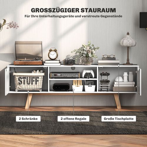 Meuble TV Bois 150x39x50 Cm 2 Placards 2 Étagères, Pour Salon TV 65 Pouces, Blanc