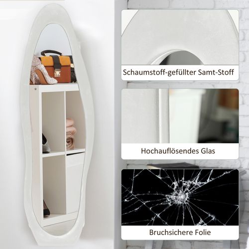 Miroir Debout 50 X 160 Cm Velours Ondulé, Miroir Mural Irrégulier, Blanc