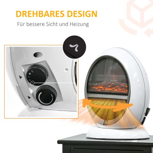 Cheminée Électrique LED Mini 1500w, Abs, Effet Flamme, Blanc, Taille Compacte 30,5 X 18 X 35 Cm