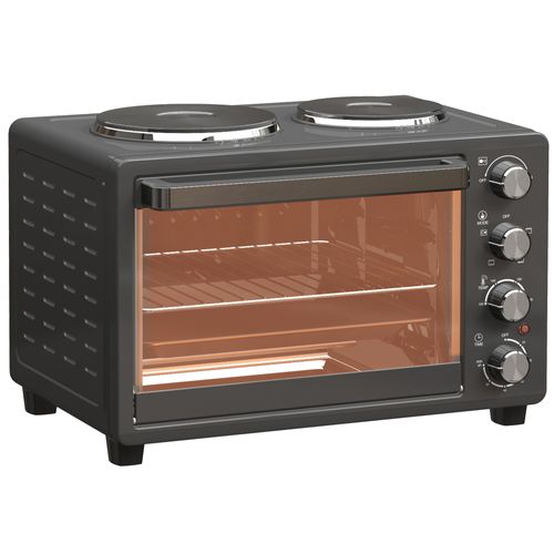 Mini Four 28 L 2600w Métal 100-230℃ 60 Min Minuteur Avec 2 Plaques De Maintien, Noir