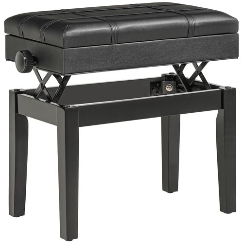 Banc De Piano En Simili Avec Stockage, Hauteur Réglable, Noir, 63x35x46-56 Cm