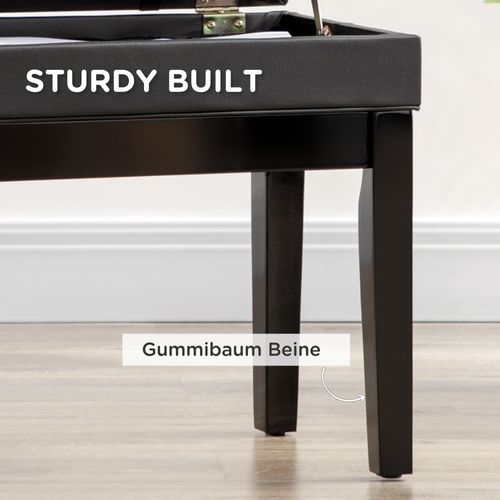 Banc De Piano En Simili Avec Stockage, Hauteur Réglable, Noir, 63x35x46-56 Cm