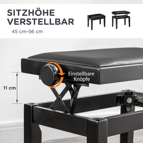 Banquette De Piano Réglable En Cuir Synthétique, Bois De Caoutchouc, Avec Coussin, Noir