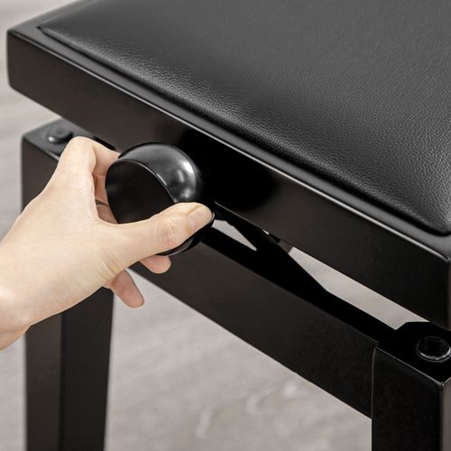 Banquette De Piano Réglable En Cuir Synthétique, Bois De Caoutchouc, Avec Coussin, Noir