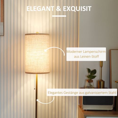 Lampe Sur Pied En Acier Avec Abat-jour En Lin, Interrupteur à Tirette, Crème