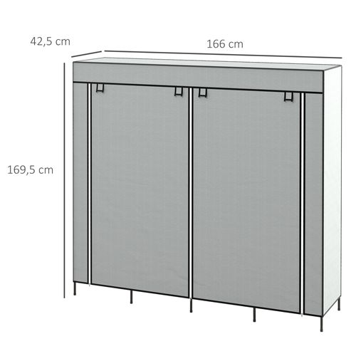Armoire En Tissu Avec Tringle à Vêtements 10 Compartiments 4 Tiroirs, Gris Foncé
