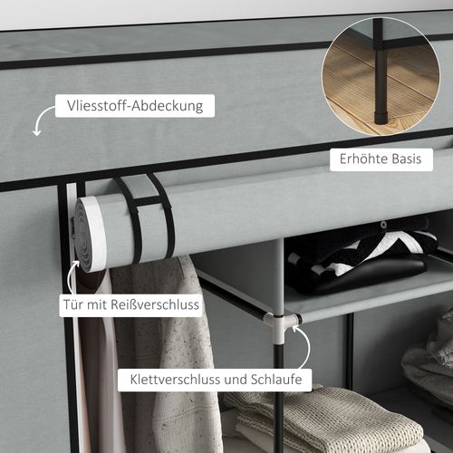Armoire En Tissu Avec Tringle à Vêtements 10 Compartiments 4 Tiroirs, Gris Foncé
