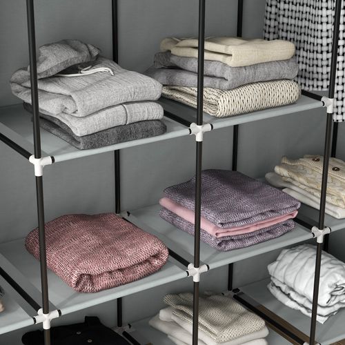 Armoire En Tissu Avec Tringle à Vêtements 10 Compartiments 4 Tiroirs, Gris Foncé