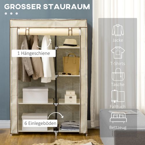 Armoire En Tissu Pliante Avec 2 Barres à Vêtements Et 6 Compartiments, Crème