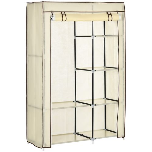 Armoire En Tissu Pliante Avec 2 Barres à Vêtements Et 6 Compartiments, Crème