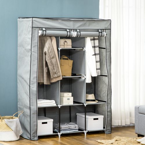 Armoire à Vêtements En Tissu Pliable, 8 Niveaux, Pour Chambre Et Hall, Gris Clair