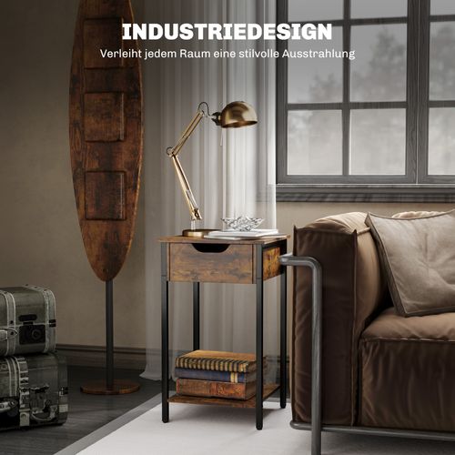 Table D’appoint Industrielle 40×40×68 cm, Cadre Acier, Marron Rustique, Salon/chambre