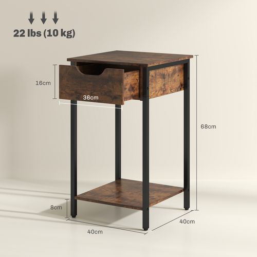 Table D’appoint Industrielle 40×40×68 cm, Cadre Acier, Marron Rustique, Salon/chambre