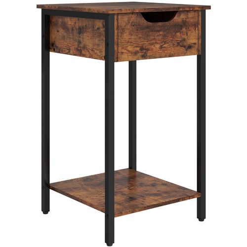 Table D’appoint Industrielle 40×40×68 cm, Cadre Acier, Marron Rustique, Salon/chambre