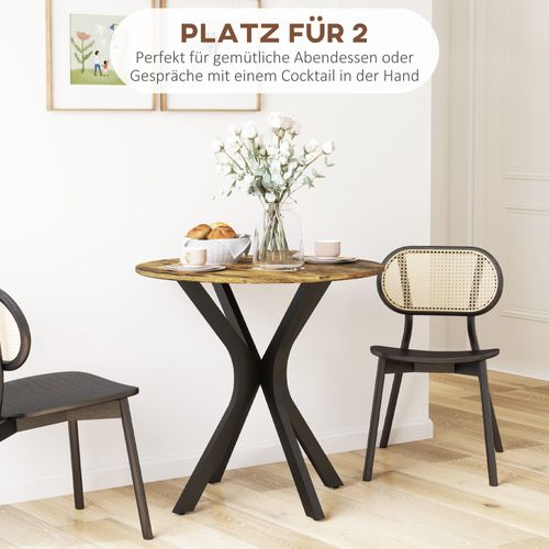 Table De Cuisine Ronde Mdf 78×75 Cm Piètement Araignée, Brun Rustique