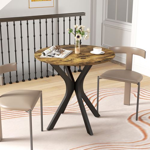 Table De Cuisine Ronde Mdf 78×75 Cm Piètement Araignée, Brun Rustique