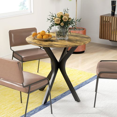 Table De Cuisine Ronde Mdf 78×75 Cm Piètement Araignée, Brun Rustique