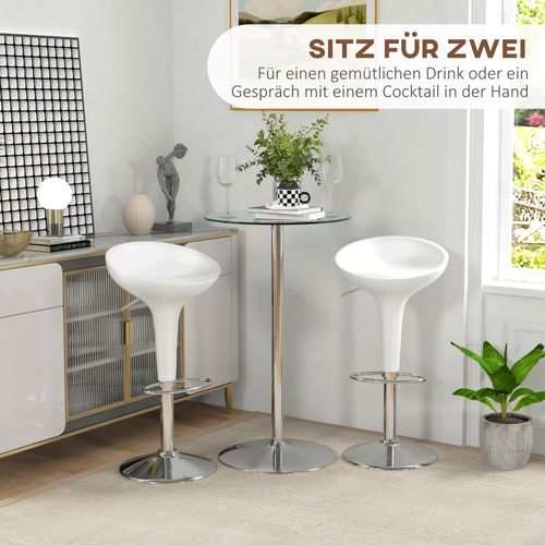 Table Bar Ronde Verre Trempé 60×60×102 Cm Design Compact, Argent