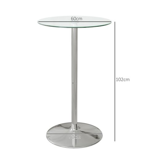 Table Bar Ronde Verre Trempé 60×60×102 Cm Design Compact, Argent