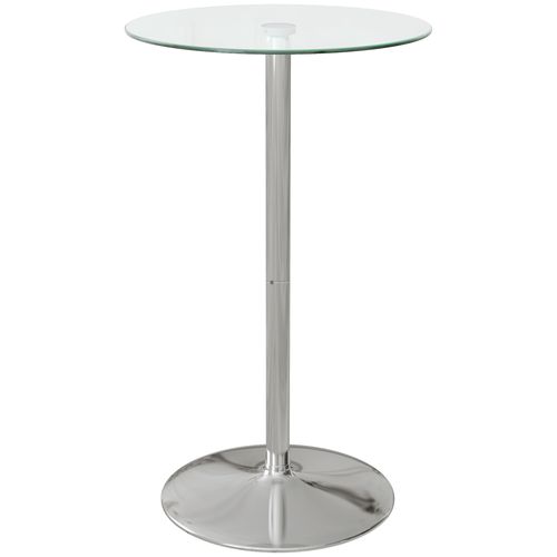 Table Bar Ronde Verre Trempé 60×60×102 Cm Design Compact, Argent
