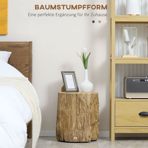 Table D'appoint En Bois Façon Tronc D'arbre, Étagère Étanche, 37x37x43 Cm