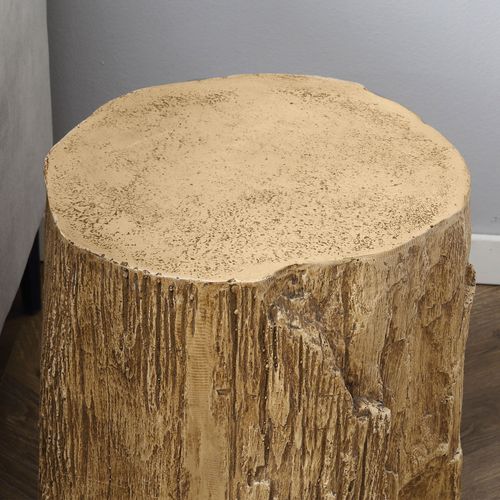 Table D'appoint En Bois Façon Tronc D'arbre, Étagère Étanche, 37x37x43 Cm