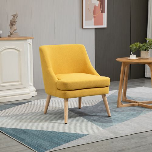Chaise Salle à Manger Bois Et Tissu 1 PC Accoudoirs Rembourrés, Style Rétro,  Jaune