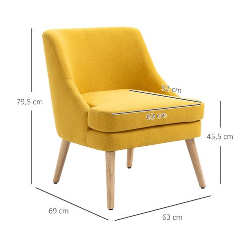 Chaise Salle à Manger Bois Et Tissu 1 PC Accoudoirs Rembourrés, Style Rétro,  Jaune