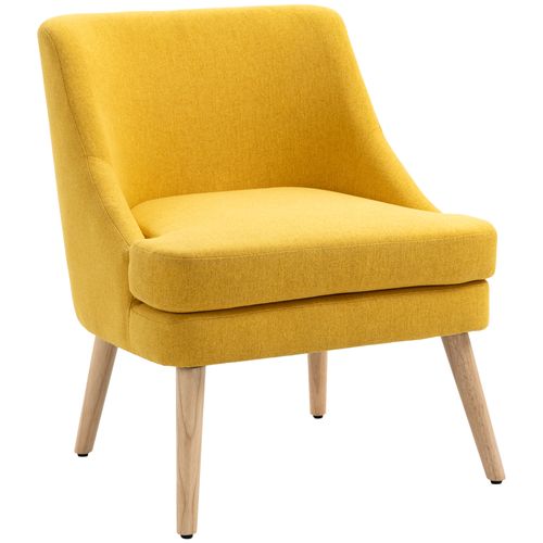 Chaise Salle à Manger Bois Et Tissu 1 PC Accoudoirs Rembourrés, Style Rétro,  Jaune