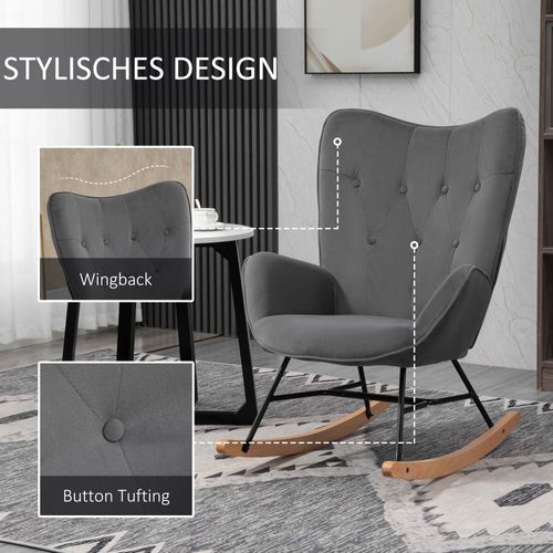 Fauteuil à Bascule Cadre Acier Tissu Effet Velours Siège Rembourré Pour Salon Moderne