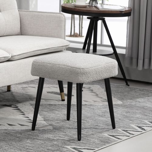 Pouf Piédestal Carré En Effet Cachemire Avec Pieds En Acier, Pour Salon Et Chambre, Gris Clair