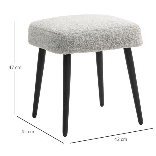 Pouf Piédestal Carré En Effet Cachemire Avec Pieds En Acier, Pour Salon Et Chambre, Gris Clair
