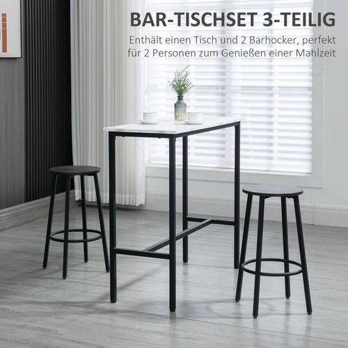 Ensemble Bar Acier 3 Pièces Table Haute Avec 2 Tabourets, Cuisine Ou Salle à Manger, Blanc Noir