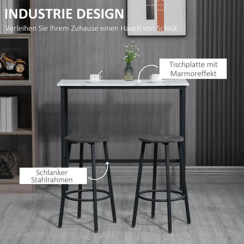 Ensemble Bar Acier 3 Pièces Table Haute Avec 2 Tabourets, Cuisine Ou Salle à Manger, Blanc Noir