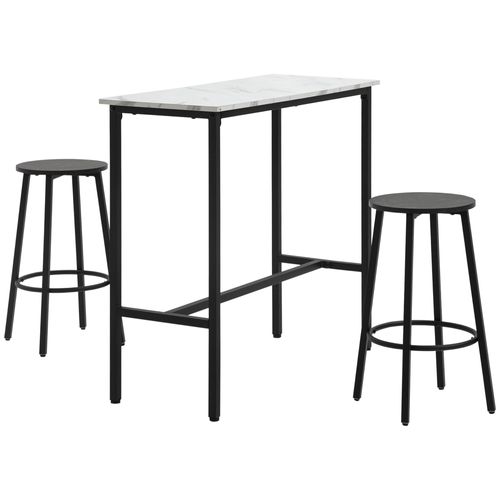 Ensemble Bar Acier 3 Pièces Table Haute Avec 2 Tabourets, Cuisine Ou Salle à Manger, Blanc Noir