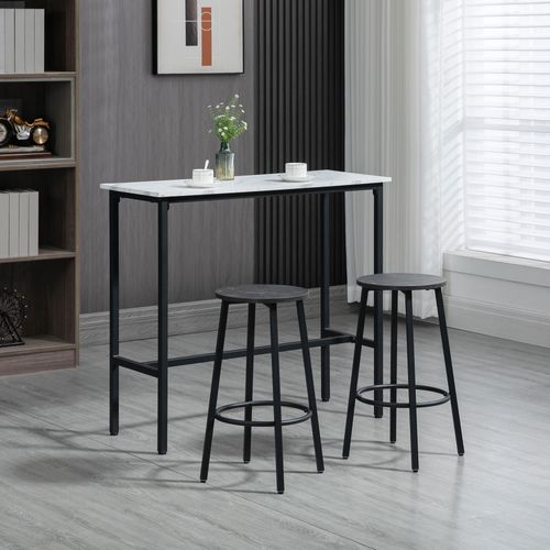 Ensemble Bar Acier 3 Pièces Table Haute Avec 2 Tabourets, Cuisine Ou Salle à Manger, Blanc Noir
