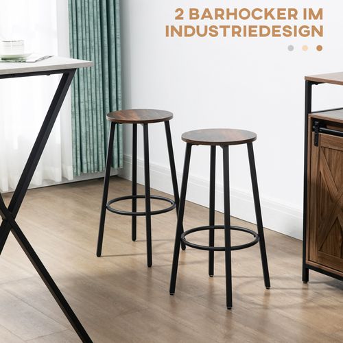 Set De 2 Tabourets De Bar Industriels, Cadre En Métal, Pour Salle à Manger, Marron